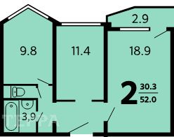 Квартира по адресу: 1 Мая мкр, общая площадь 51.4 (№74213) Квартира по адресу: 1 Мая мкр, общая площадь 51.4 (№74213)