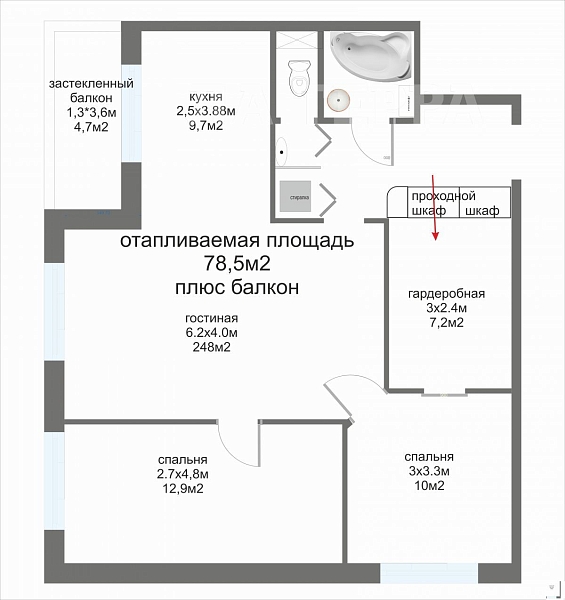 Квартира по адресу: Бузланово, Западный остров мкр, 1, общая площадь 78.5 (№74358)