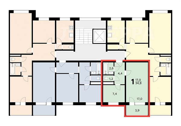 Квартира по адресу: Жуковский, Федотова ул, 3, общая площадь 35.2 (№74110)